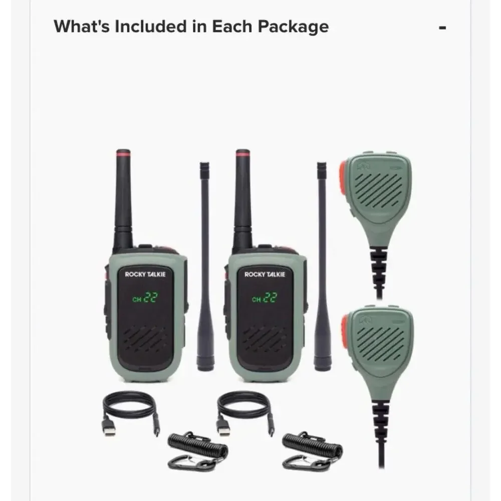 Rocky Talkie Expedition Radio Kit- 2 Radios & 2 Hand Mics. Brand New!!